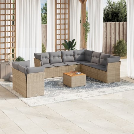 vidaXL Juego de sofás jardín con cojines beige mezcla 11 pzas ratán PE