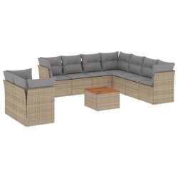 vidaXL Juego de sofás jardín con cojines beige mezcla 11 pzas ratán PE