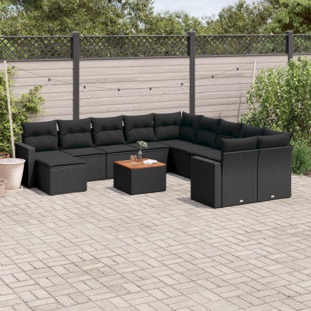 vidaXL Set sofás de jardín 14 pzas con cojines ratán sintético negro