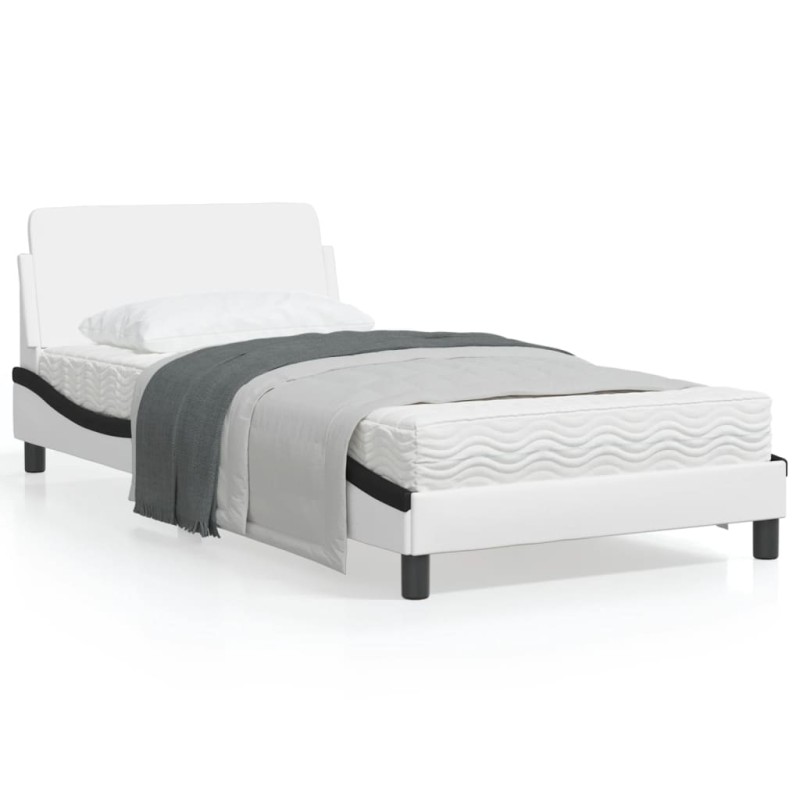 vidaXL Estructura de cama con cabecero cuero sintético blanco y negro vidaXL Estructura de cama con cabecero cuero sintético blanco y negro
