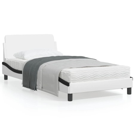 vidaXL Estructura de cama con cabecero cuero sintético blanco y negro