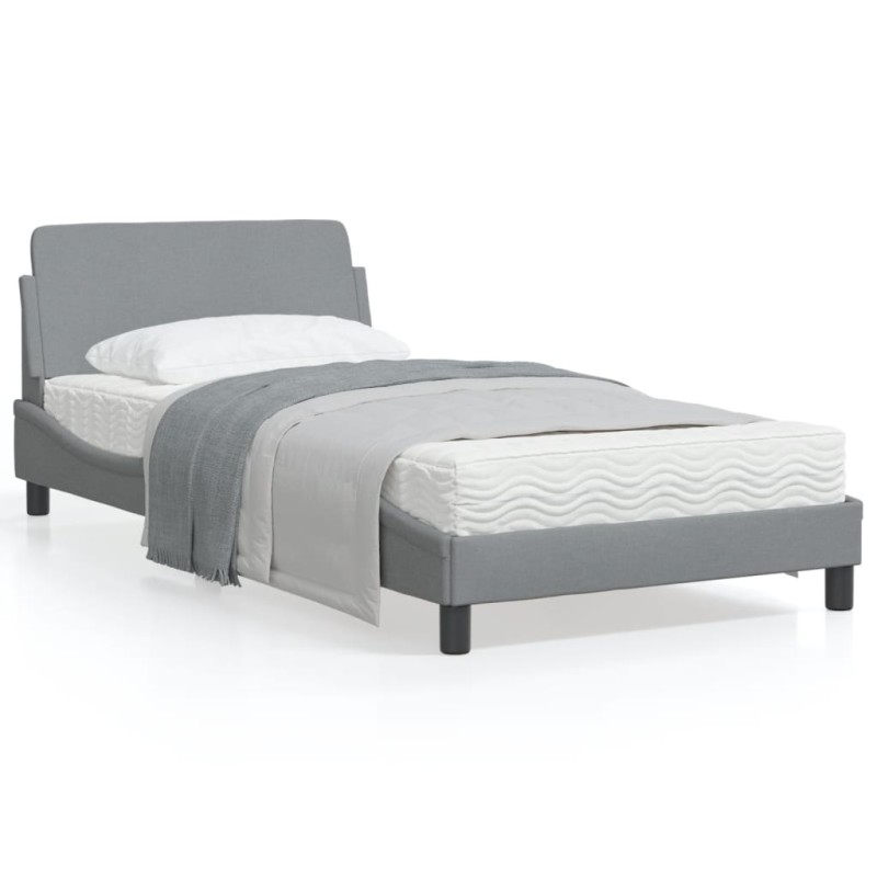 vidaXL Estructura de cama con cabecero de tela gris claro 100x200 cm vidaXL Estructura de cama con cabecero de tela gris claro 100x200 cm
