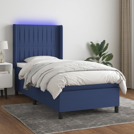 vidaXL Cama box spring colchón y luces LED tela azul 90x200 cm