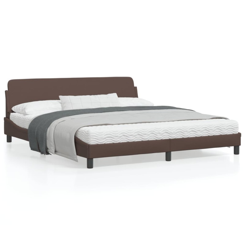 vidaXL Estructura de cama cabecero cuero sintético marrón 180x200 cm vidaXL Estructura de cama cabecero cuero sintético marrón 180x200 cm