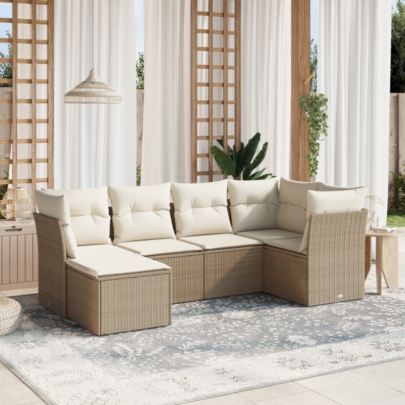 vidaXL Juego de sofás jardín con cojines 6 pzas ratán sintético beige vidaXL Juego de sofás jardín con cojines 6 pzas ratán sintético beige