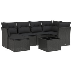 vidaXL Set de comedor de jardín 7 pzas y cojines ratán sintético negro