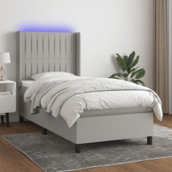 vidaXL Cama box spring colchón y luces LED tela gris claro 90x200 cm