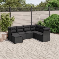 vidaXL Set de comedor de jardín 7 pzas y cojines ratán sintético negro