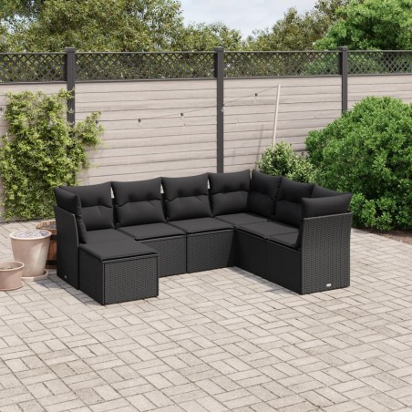 vidaXL Set de comedor de jardín 7 pzas y cojines ratán sintético negro