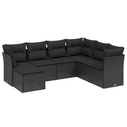 vidaXL Set de comedor de jardín 7 pzas y cojines ratán sintético negro