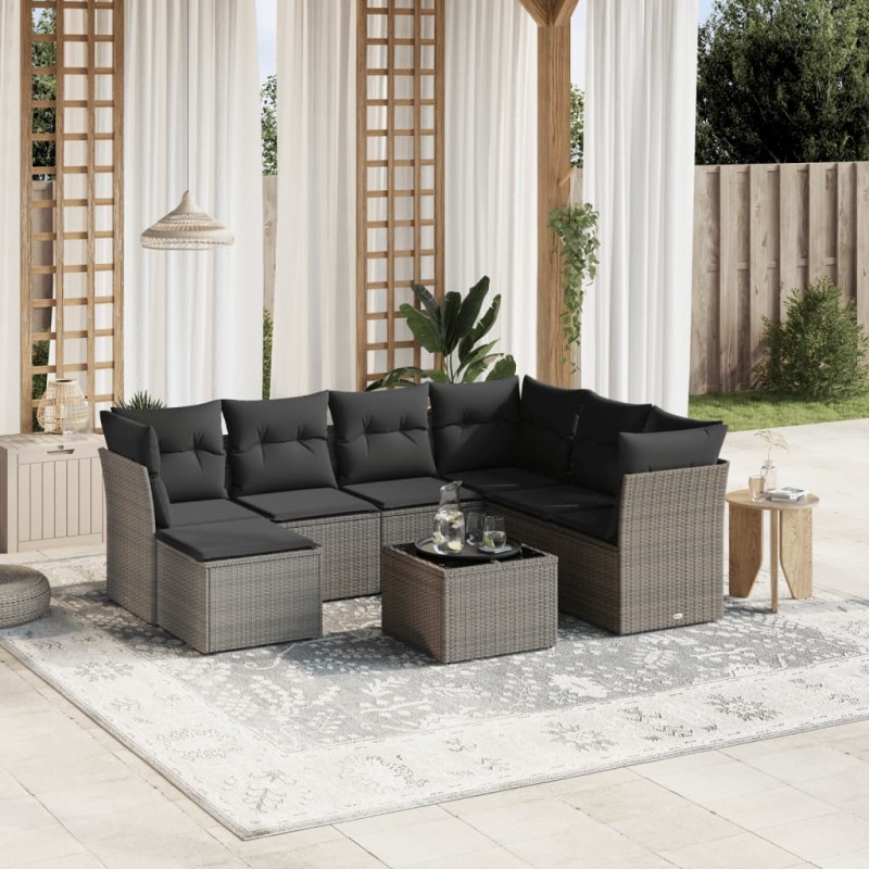 vidaXL Set de sofás de jardín 8 pzas y cojines ratán sintético gris vidaXL Set de sofás de jardín 8 pzas y cojines ratán sintético gris