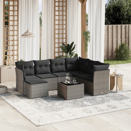 vidaXL Set de sofás de jardín 8 pzas y cojines ratán sintético gris