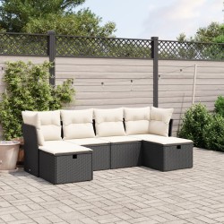 vidaXL Set de sofás de jardín 6 piezas y cojines ratán sintético negro