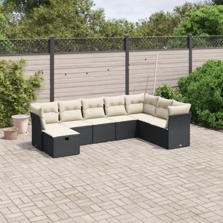 vidaXL Set de sofás de jardín 8 piezas y cojines ratán sintético negro