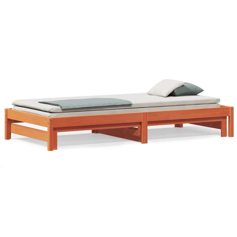 vidaXL Sofá cama nido madera maciza de pino marrón cera 90x200 cm vidaXL Sofá cama nido madera maciza de pino marrón cera 90x200 cm