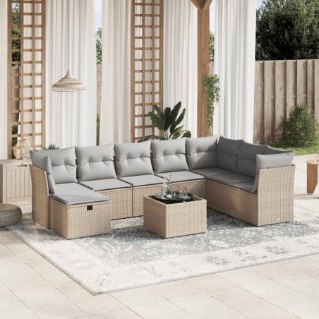 vidaXL Juego de sofás jardín con cojines beige mezcla 9 pzas ratán PE
