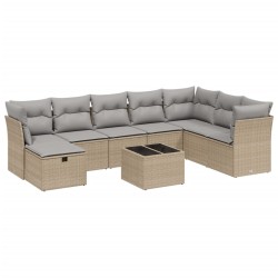 vidaXL Juego de sofás jardín con cojines beige mezcla 9 pzas ratán PE