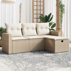 vidaXL Juego de sofás jardín con cojines 4 pzas ratán sintético beige