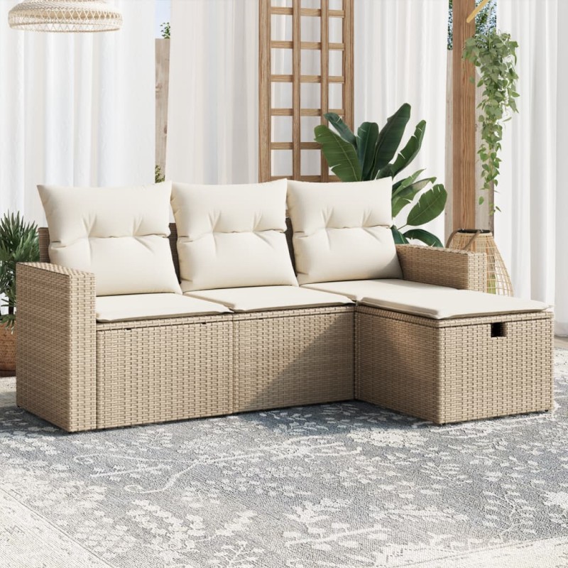 vidaXL Juego de sofás jardín con cojines 4 pzas ratán sintético beige vidaXL Juego de sofás jardín con cojines 4 pzas ratán sintético beige