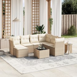 vidaXL Juego de sofás de jardín con cojines beige 8 pzas ratán PE