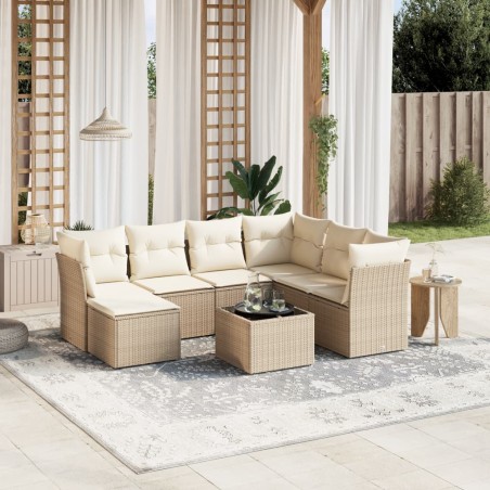 vidaXL Juego de sofás de jardín con cojines beige 8 pzas ratán PE