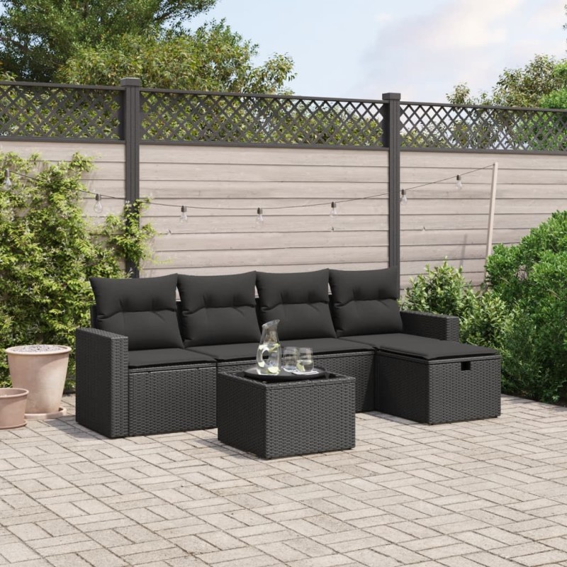 vidaXL Set de sofás de jardín 6 piezas y cojines ratán sintético negro