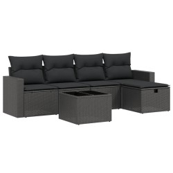 vidaXL Set de sofás de jardín 6 piezas y cojines ratán sintético negro