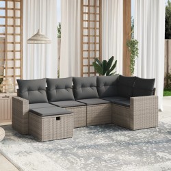 vidaXL Set de muebles de jardín 6 pzas y cojines ratán sintético gris