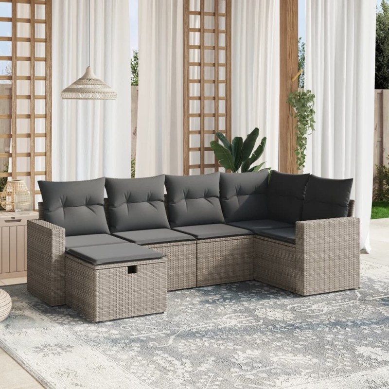 vidaXL Set de muebles de jardín 6 pzas y cojines ratán sintético gris