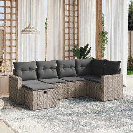 vidaXL Set de muebles de jardín 6 pzas y cojines ratán sintético gris
