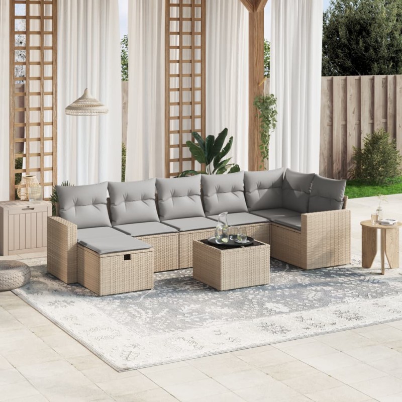vidaXL Juego de sofás jardín con cojines beige mezcla 8 pzas ratán PE vidaXL Juego de sofás jardín con cojines beige mezcla 8 pzas ratán PE