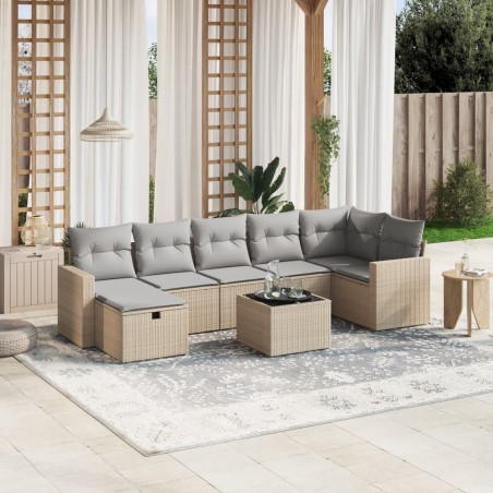 vidaXL Juego de sofás jardín con cojines beige mezcla 8 pzas ratán PE