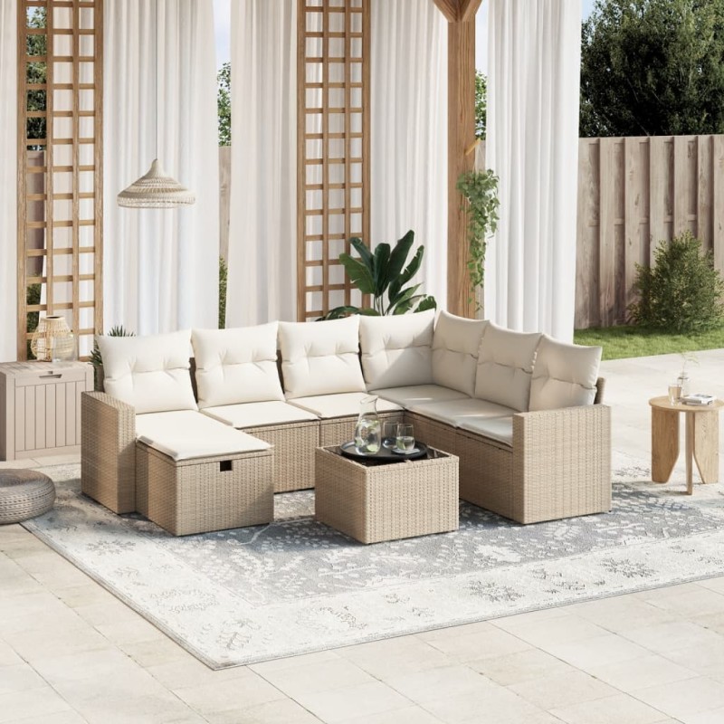 vidaXL Juego de sofás de jardín con cojines beige 8 pzas ratán PE vidaXL Juego de sofás de jardín con cojines beige 8 pzas ratán PE