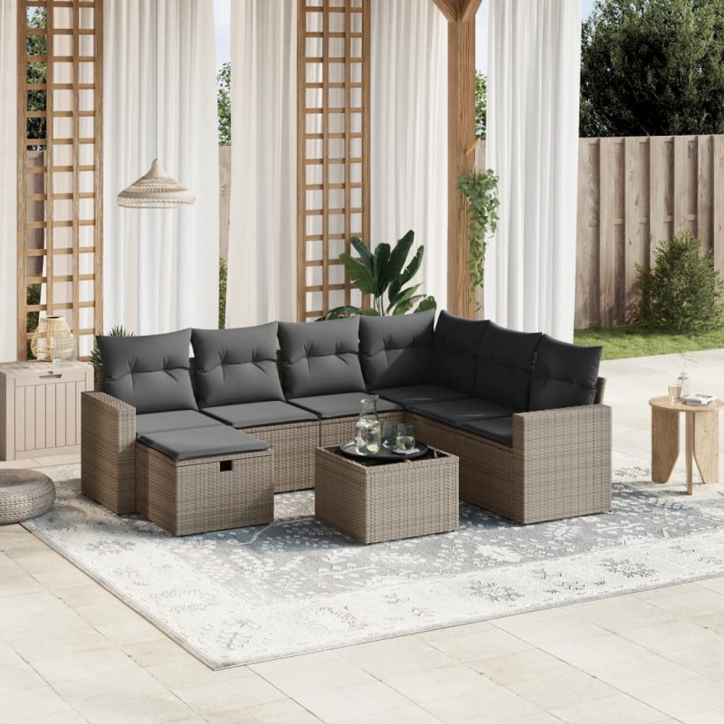 vidaXL Set de sofás de jardín 8 pzas y cojines ratán sintético gris vidaXL Set de sofás de jardín 8 pzas y cojines ratán sintético gris