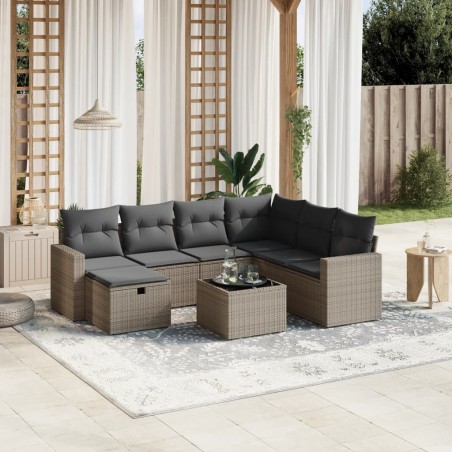 vidaXL Set de sofás de jardín 8 pzas y cojines ratán sintético gris