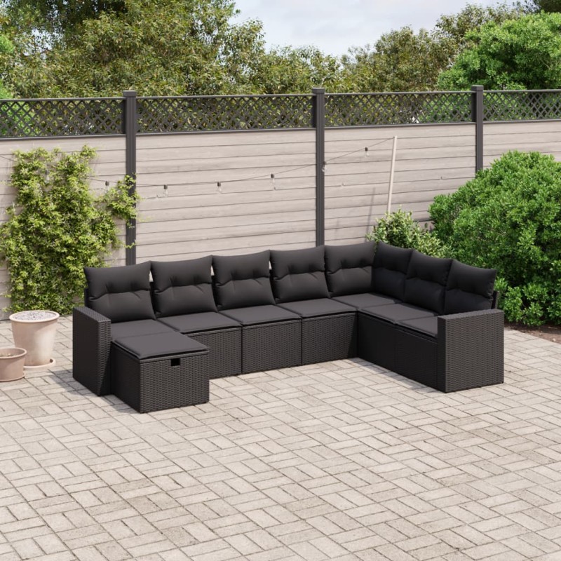 vidaXL Set de sofás de jardín 8 piezas y cojines ratán sintético negro vidaXL Set de sofás de jardín 8 piezas y cojines ratán sintético negro