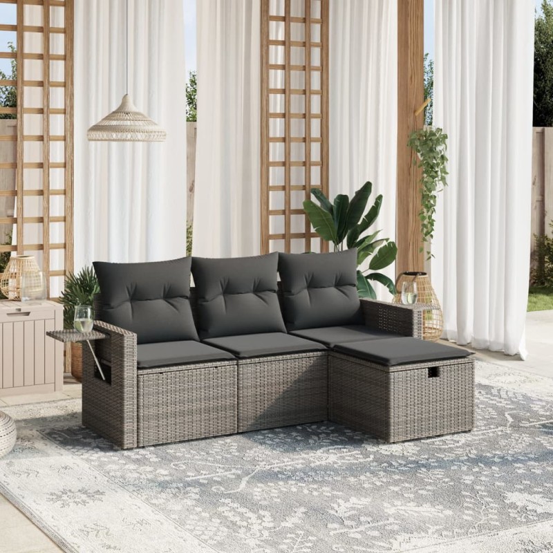 vidaXL Set de sofás de jardín 4 pzas y cojines ratán sintético gris vidaXL Set de sofás de jardín 4 pzas y cojines ratán sintético gris