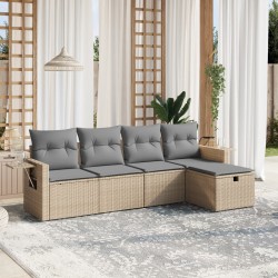 vidaXL Juego de sofás jardín con cojines beige mezcla 5 pzas ratán PE