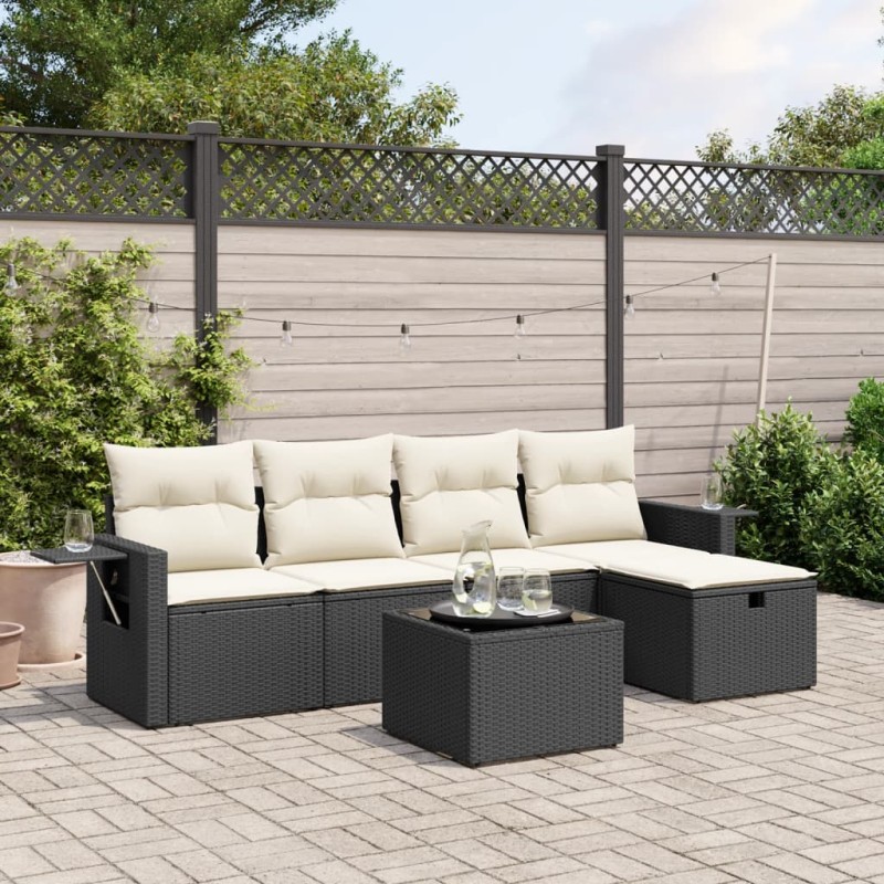 vidaXL Set de sofás de jardín 6 piezas y cojines ratán sintético negro vidaXL Set de sofás de jardín 6 piezas y cojines ratán sintético negro