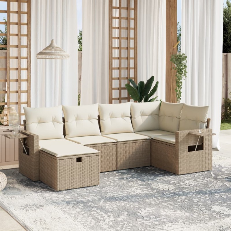 vidaXL Juego de sofás jardín con cojines 6 pzas ratán sintético beige vidaXL Juego de sofás jardín con cojines 6 pzas ratán sintético beige