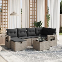 vidaXL Set de sofás de jardín 7 piezas con cojines ratán PE gris