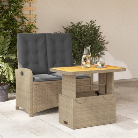 vidaXL Set comedor de jardín 2 pzas con cojines ratán sintético beige