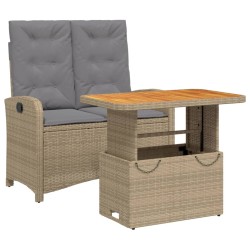 vidaXL Set comedor de jardín 2 pzas con cojines ratán sintético beige