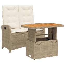 vidaXL Set comedor de jardín 2 pzas con cojines ratán sintético beige