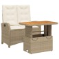 vidaXL Set comedor de jardín 2 pzas con cojines ratán sintético beige