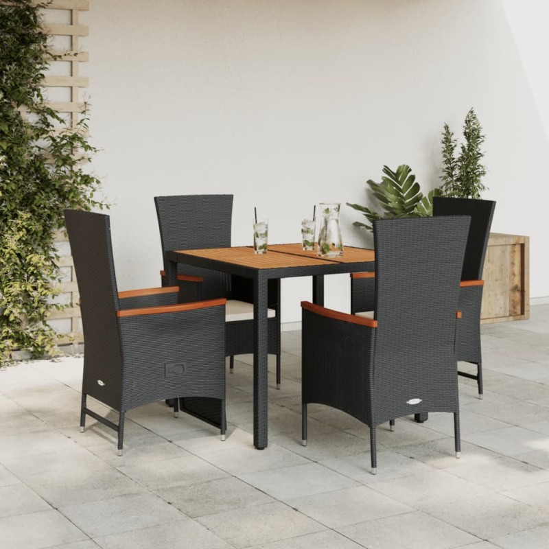 vidaXL Set de muebles jardín 5 pzas con cojines ratán sintético negro vidaXL Set de muebles jardín 5 pzas con cojines ratán sintético negro
