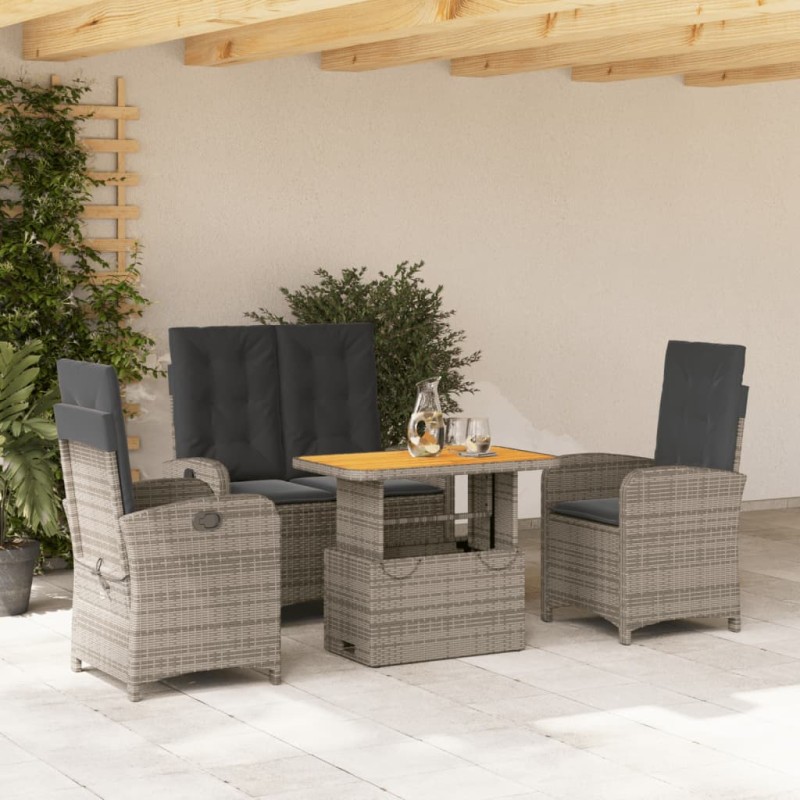 vidaXL Juego de comedor de jardín 4 piezas con cojines ratán PE gris vidaXL Juego de comedor de jardín 4 piezas con cojines ratán PE gris
