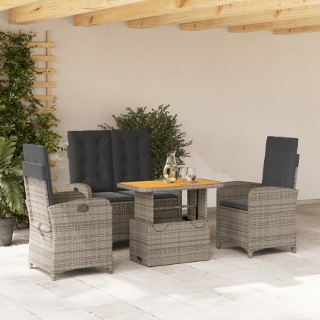 vidaXL Juego de comedor de jardín 4 piezas con cojines ratán PE gris