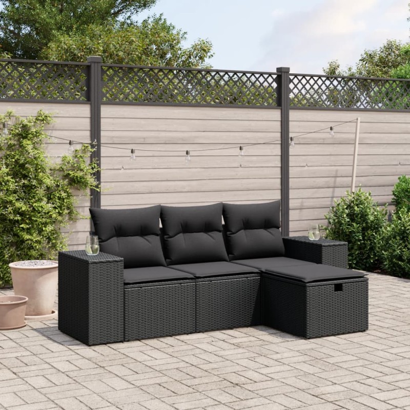 vidaXL Juego de sofás jardín 4 pzas con cojines ratán sintético negro vidaXL Juego de sofás jardín 4 pzas con cojines ratán sintético negro