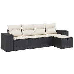 vidaXL Set de muebles de jardín 5 pzas y cojines ratán sintético negro